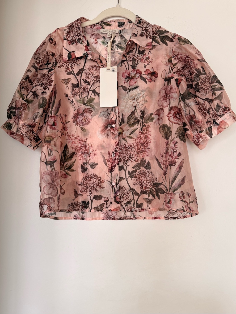 Light Pink Floral Short-Sleeve Button Front Blouse by Lucky Brand